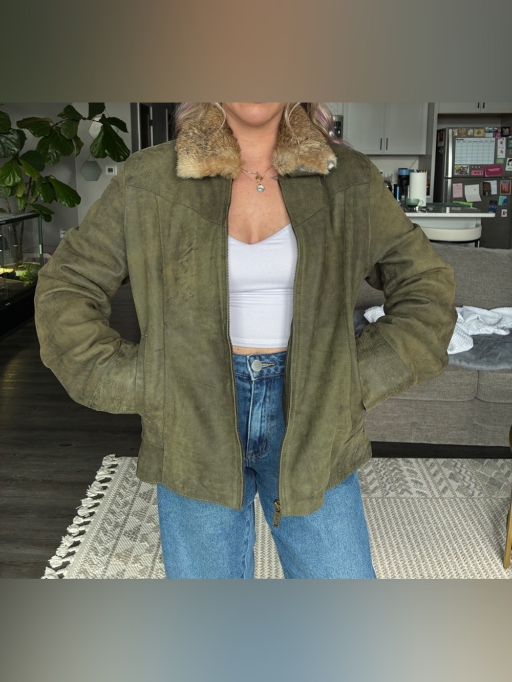 Vintage Columbia jacket; green leather
